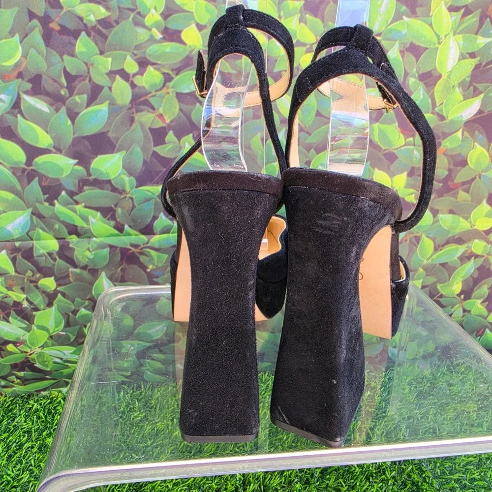Jessica Simpson Black Suede Platform Flared Block Heel Ankle Strap Pumps Size 9M